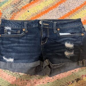 Aeropostale Dark Blue Distressed Denim Jean Shorts